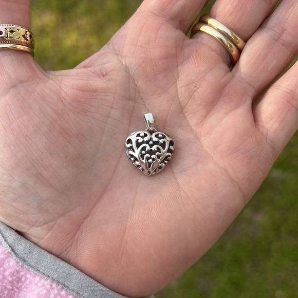 Sterling Silver Scroll Open Heart Small Charm or Pendant - Picture 5 of 17